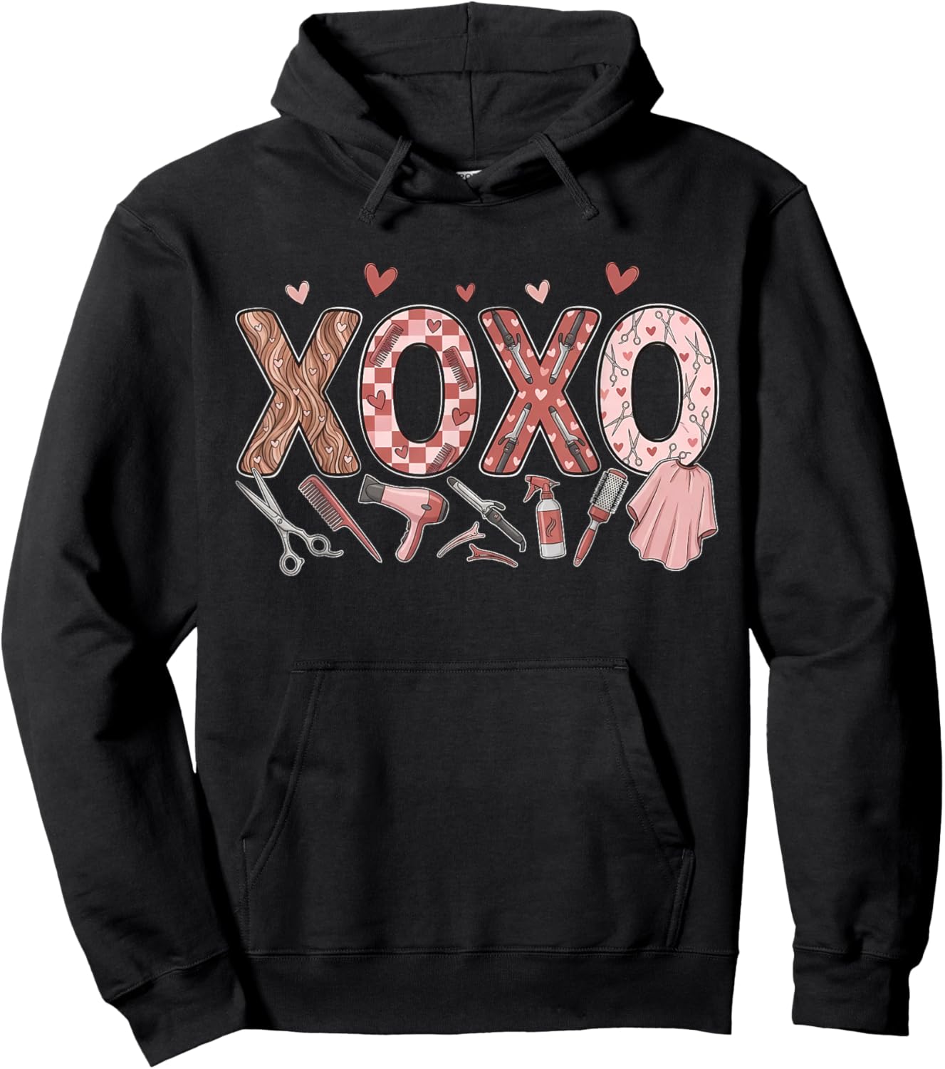 XOXO Hairstylist Valentines Hairdresser Cosmetologist Spa Hoodie - Hoodie | Black