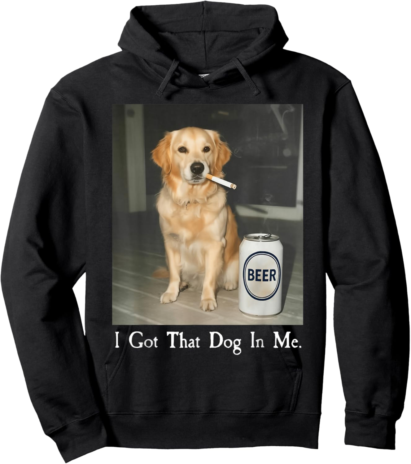 I Got That Dog in Me Golden Retriever Smoking Beer Meme Hoodie - Hoodie | Black