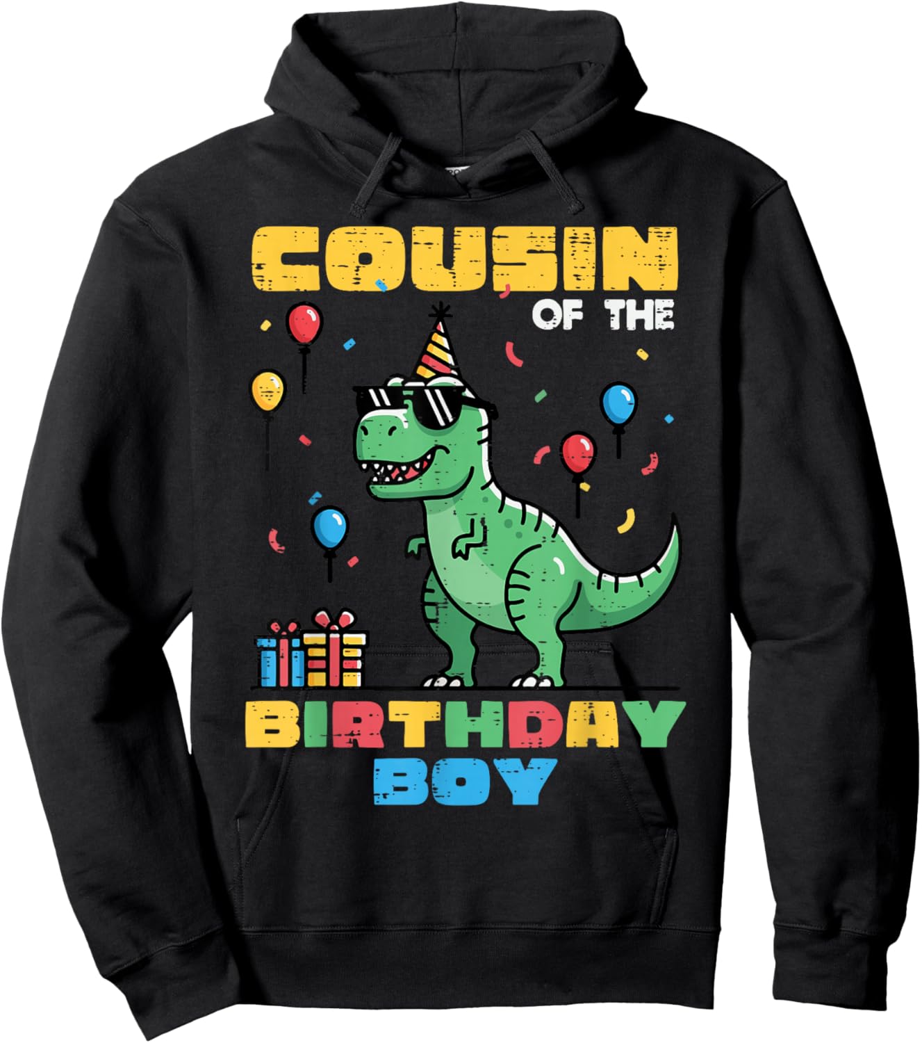 Cousin of Birthday Boy Trex Dino Bday Party Boys Girls Kid Hoodie - Hoodie | Black