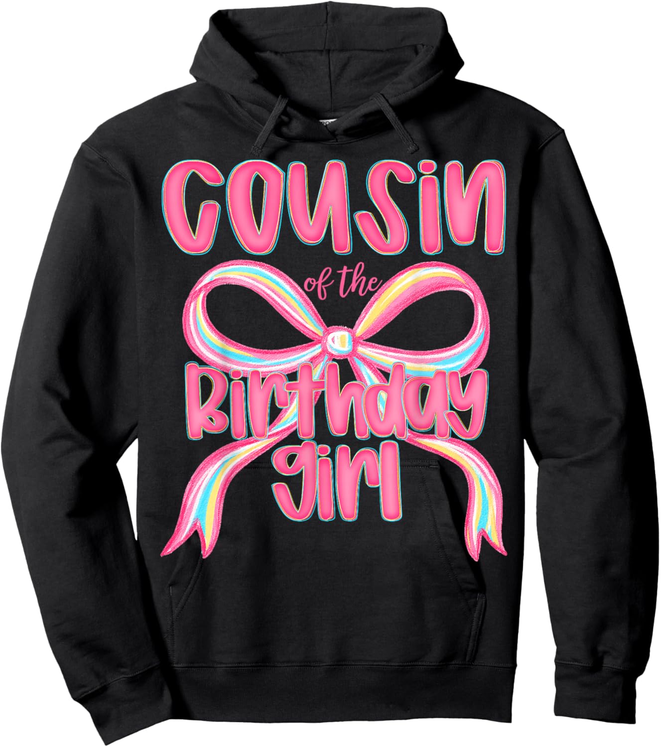 Cousin of The Birthday Girl Pink Coquette Bow Preppy Hoodie - Hoodie | Black