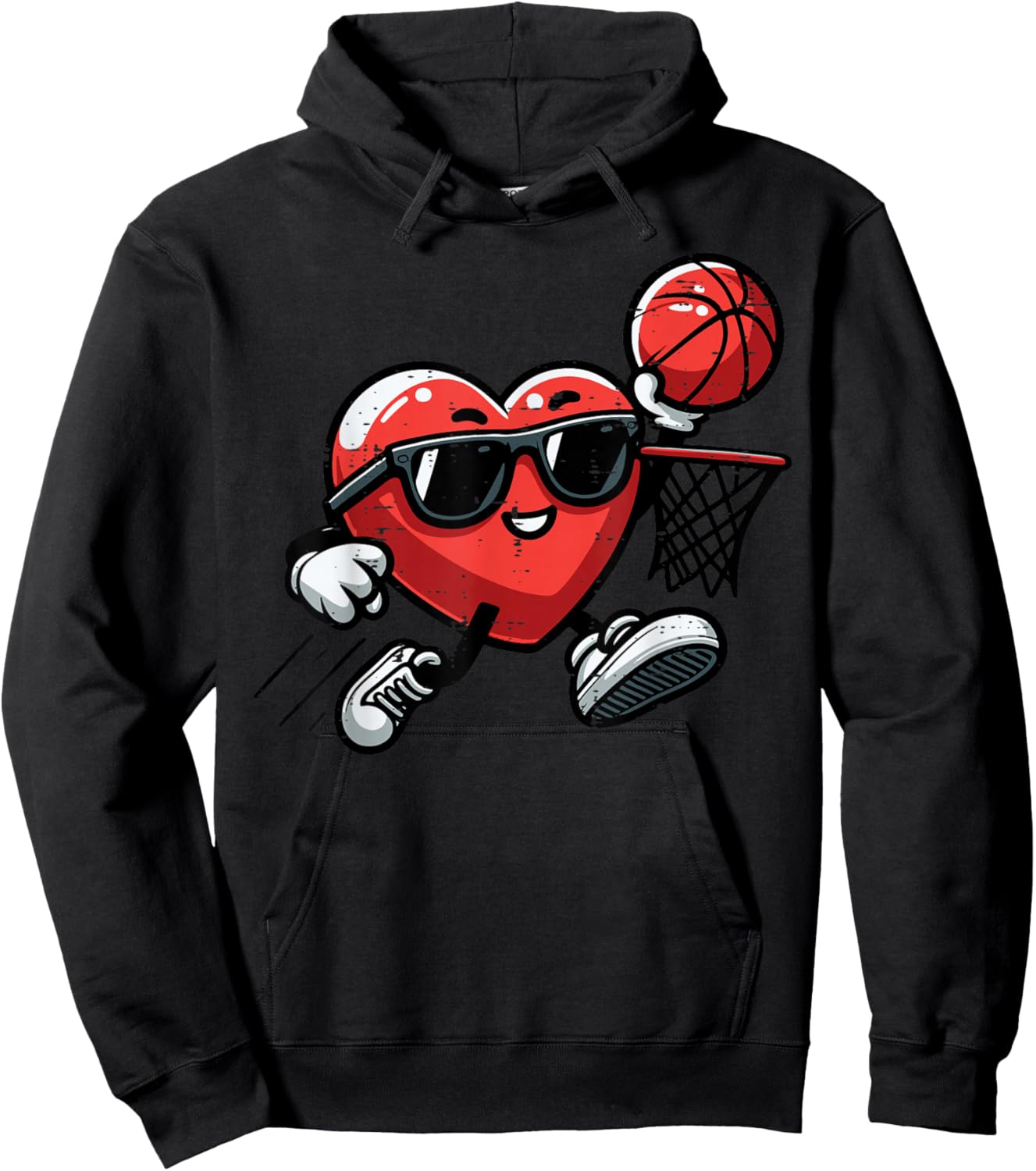 Valentines Day Basketball Heart Sunglasses Boys Kids Men Hoodie - Hoodie | Black