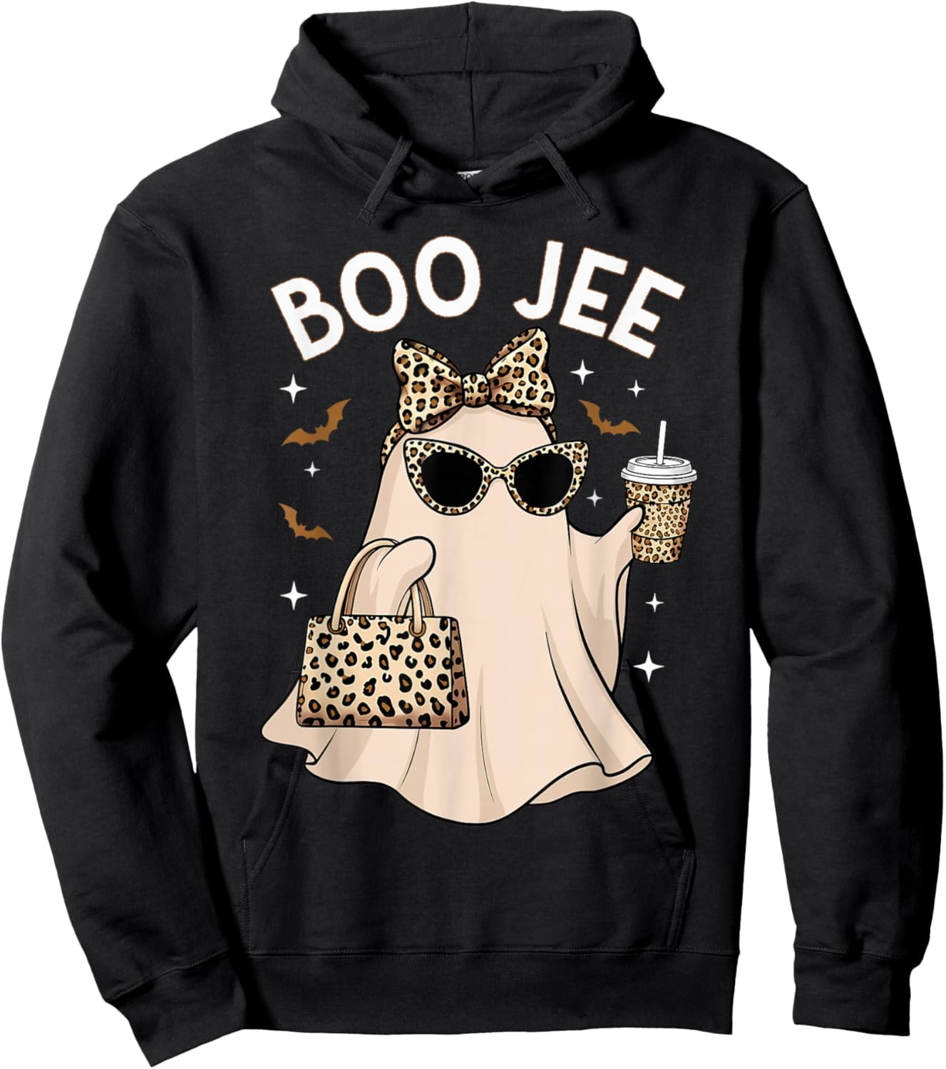 Boo JEE Leopard Ghost Coffee Halloween Boujee Women Girls Hoodie - Hoodie | Black