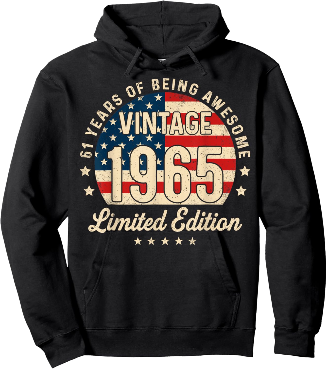 61st Birthday Vintage 1965 61 Year Old Gifts Men USA Flag Hoodie - Hoodie | Black