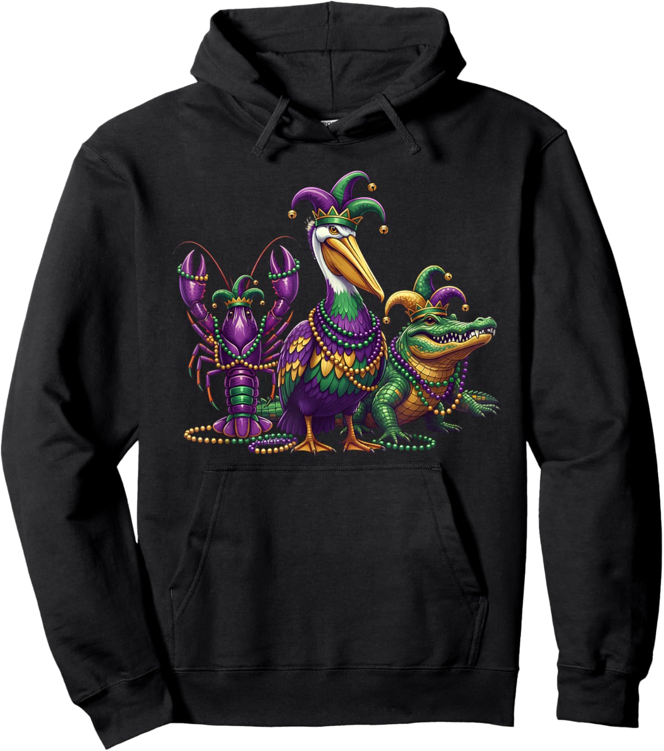 Alligator Crawfish Pelican Mardi Gras New Orleans Louisiana Hoodie - Hoodie | Black