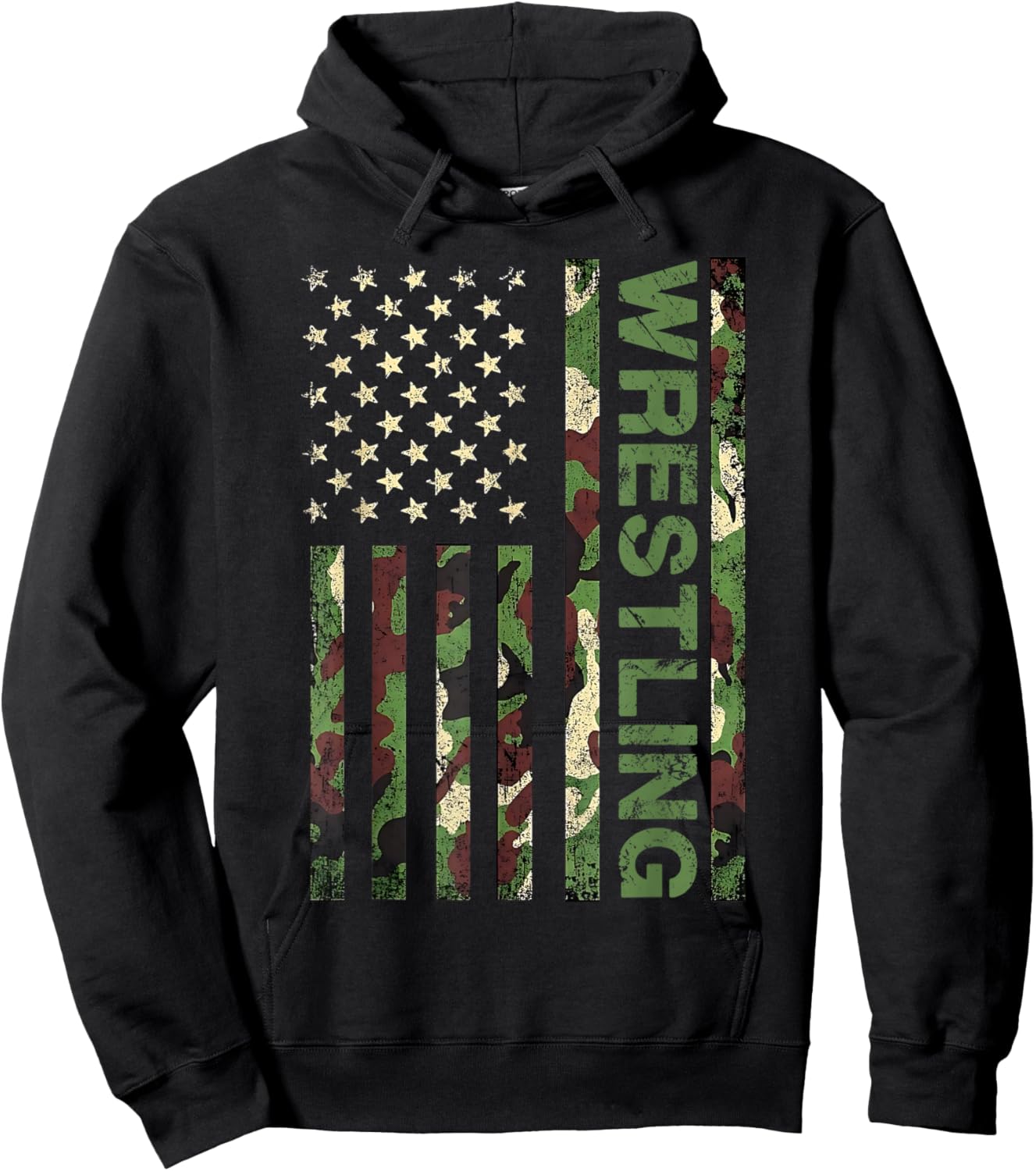 Wrestling Patriotic American US Flag Camo Wrestler Hoodie - Hoodie | Black