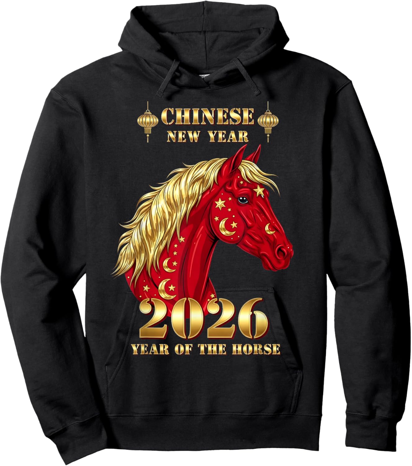Chinese New Year 2026 Year The Horse Retro Elegant Art Men Hoodie - Hoodie | Black