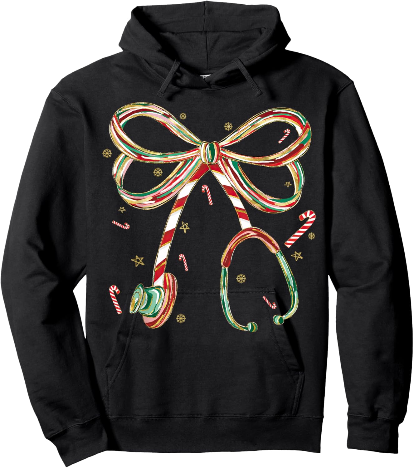 Candy Cane Coquette Bow Stethoscope Nurse Doctor Christmas Hoodie - Hoodie | Black
