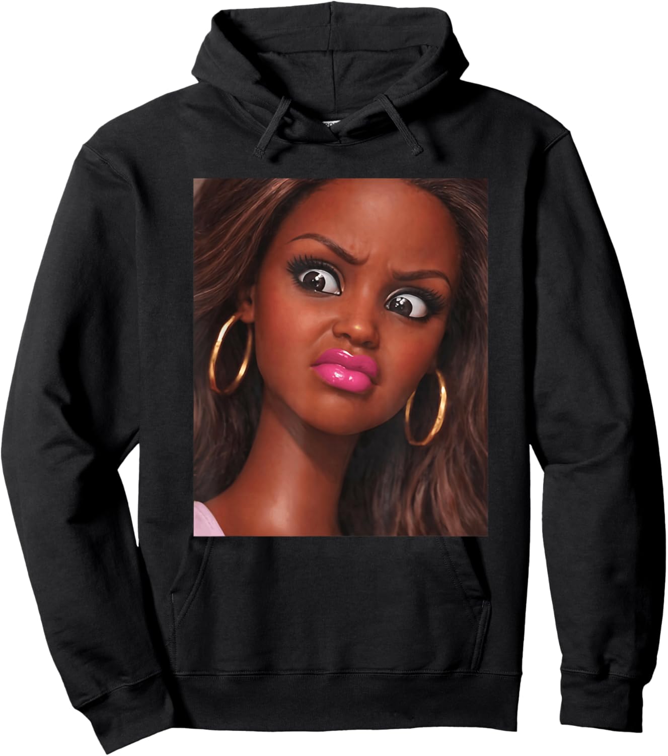 Funny Creepy Doll Face Meme Expression Hilarious Sarcastic Hoodie - Hoodie | Black