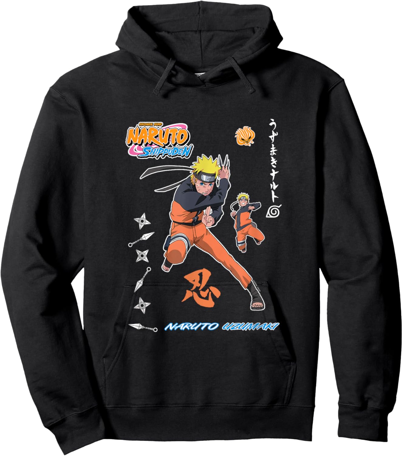 Naruto Shippuden Vintage Style Badge Hoodie - Hoodie | Black