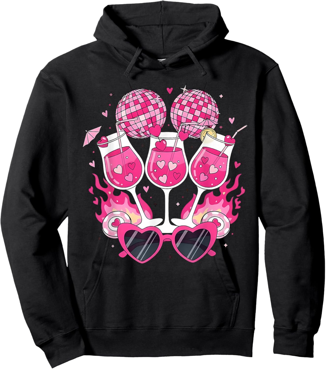 Happy Valentine's Day Funny Coquette Disco Ball Heart Girls Hoodie - Hoodie | Black