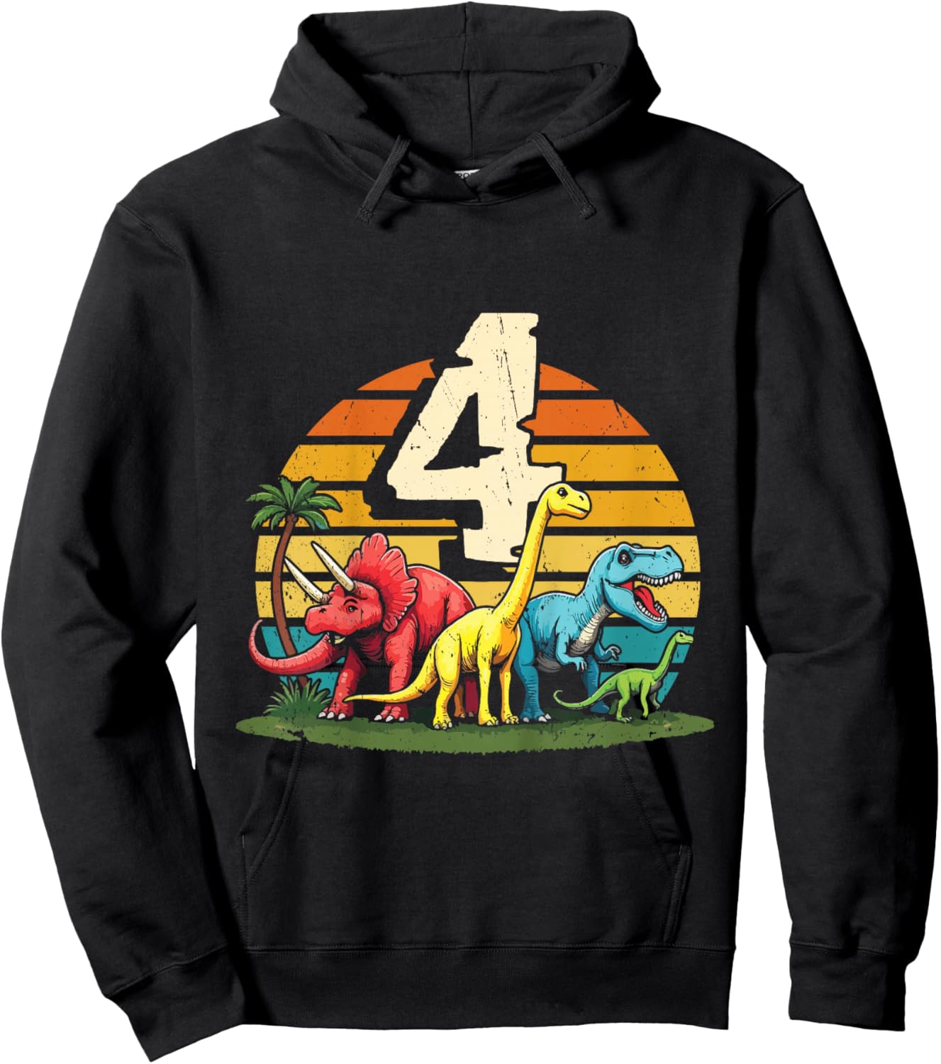 4th Birthday TRex Dinosaur 4 Year Old Boy Girl Hoodie - Hoodie | Black