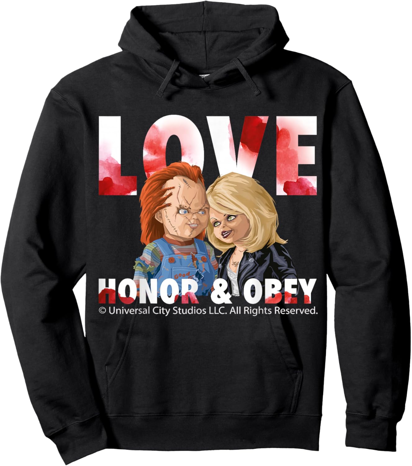 Love Honor and Obey Horror Couple Chucky Tiffany Hoodie - Hoodie | Black