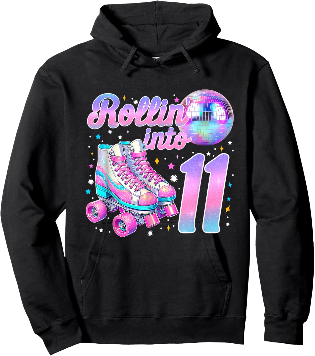 Rollin' Into 11 Roller Skating 11th Birthday Girl Bday Party Hoodie - Hoodie | Black