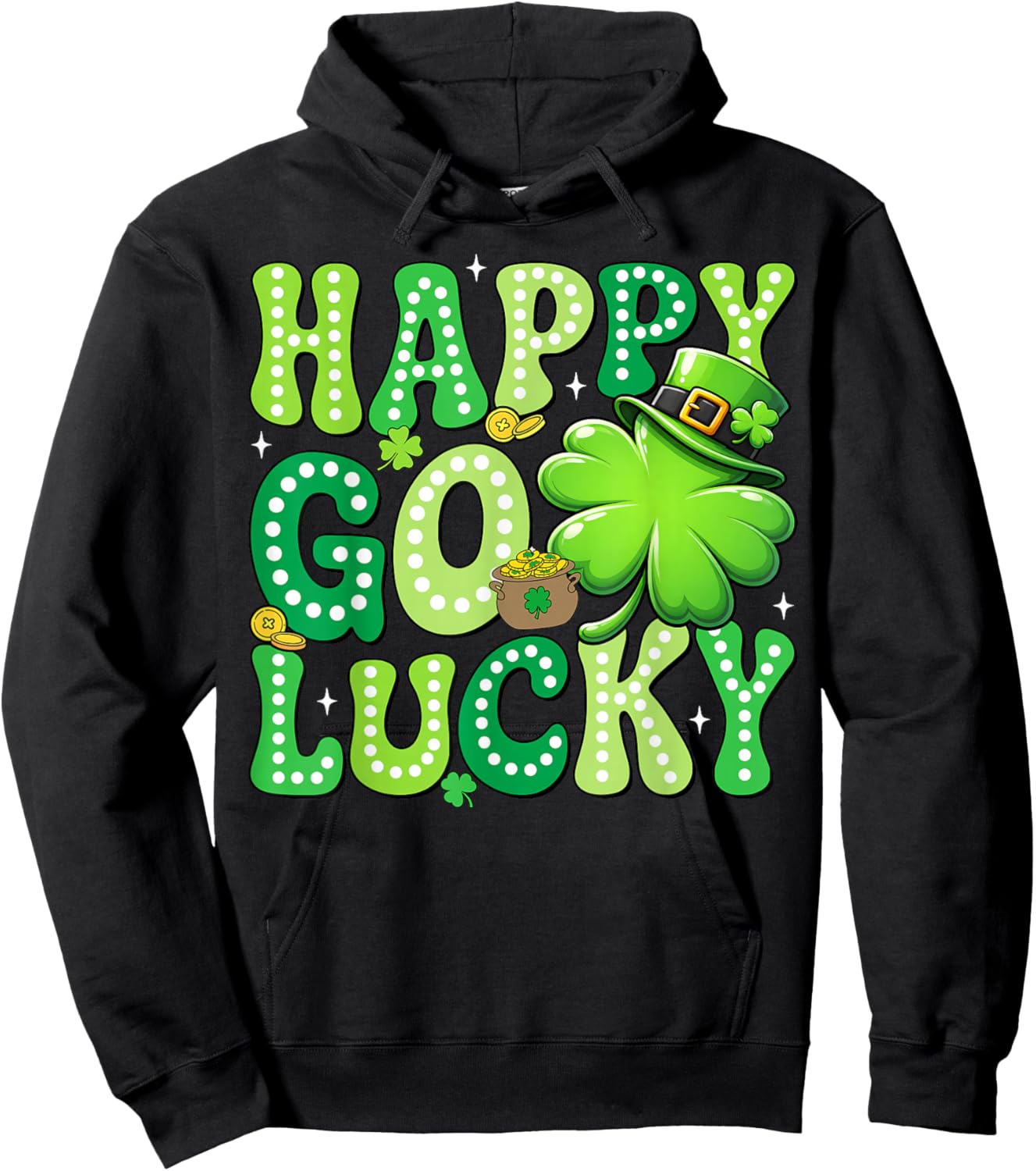 Groovy St Patrick's Day Happy Go Lucky Shamrock Men Women Hoodie - Hoodie | Black