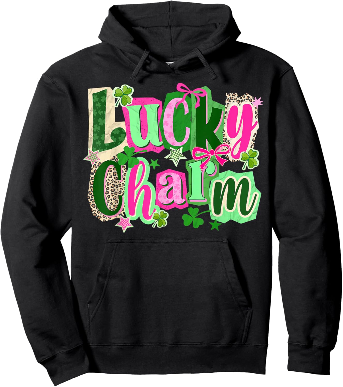 Lucky Charm Girly St Patrick Rainbow Clover Gold Pot Hearts Hoodie - Hoodie | Black