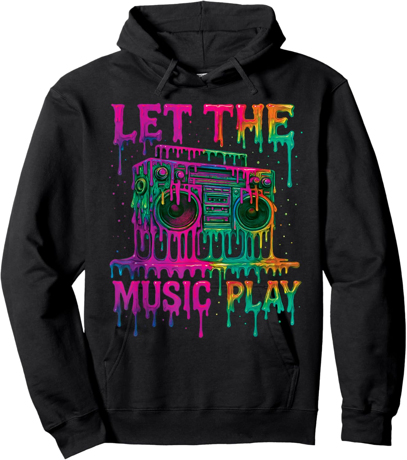 Freestyle Dance Music Let The Music Play Retro Drip Boombox Hoodie - Hoodie | Black