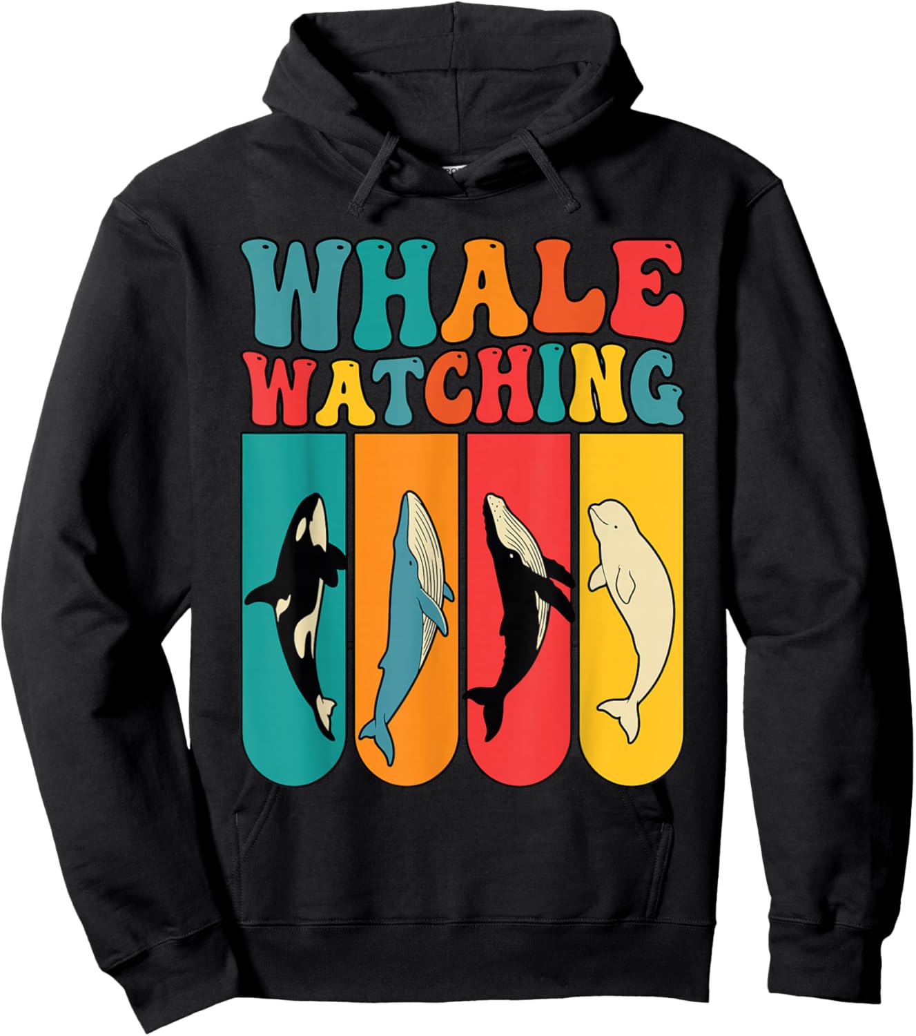 Retro 70s Colorful Whale Watching Species Hoodie - Hoodie | Black