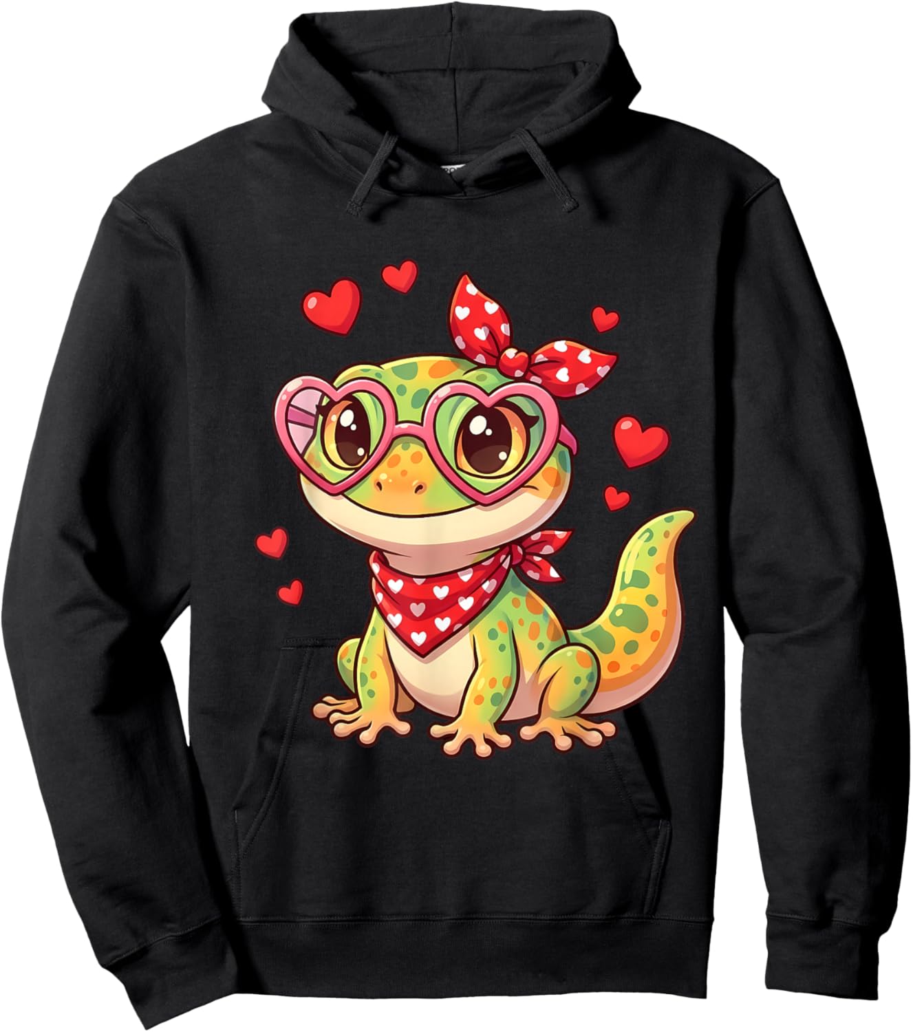 Cute Little Gecko Hearts for Gecko Lovers and Couples Hoodie - Hoodie | Black