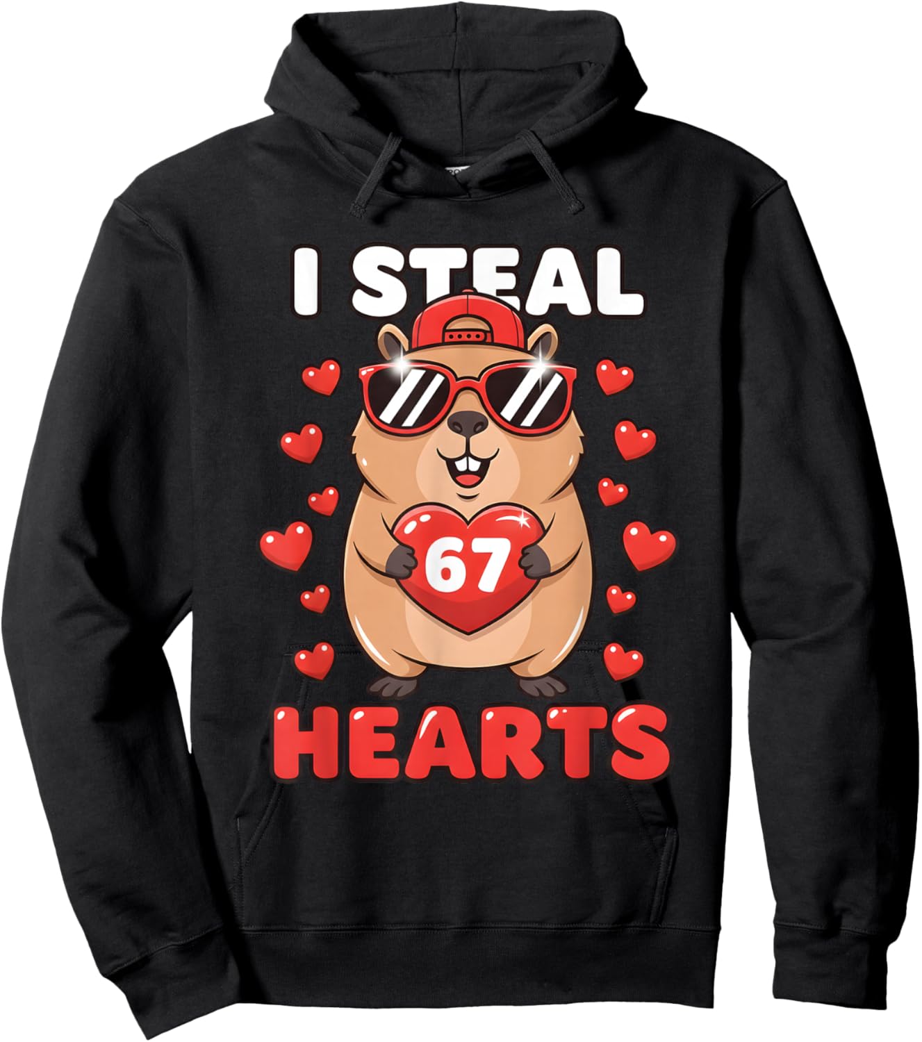 I Steal Hearts Capybara Cute Kawaii Happy Valentine Heart 67 Hoodie - Hoodie | Black