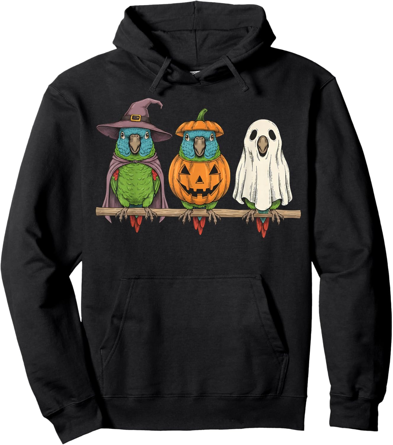 Spooky Ghost Blue Crowned Conure Parrot Pumpkin Halloween Hoodie - Hoodie | Black