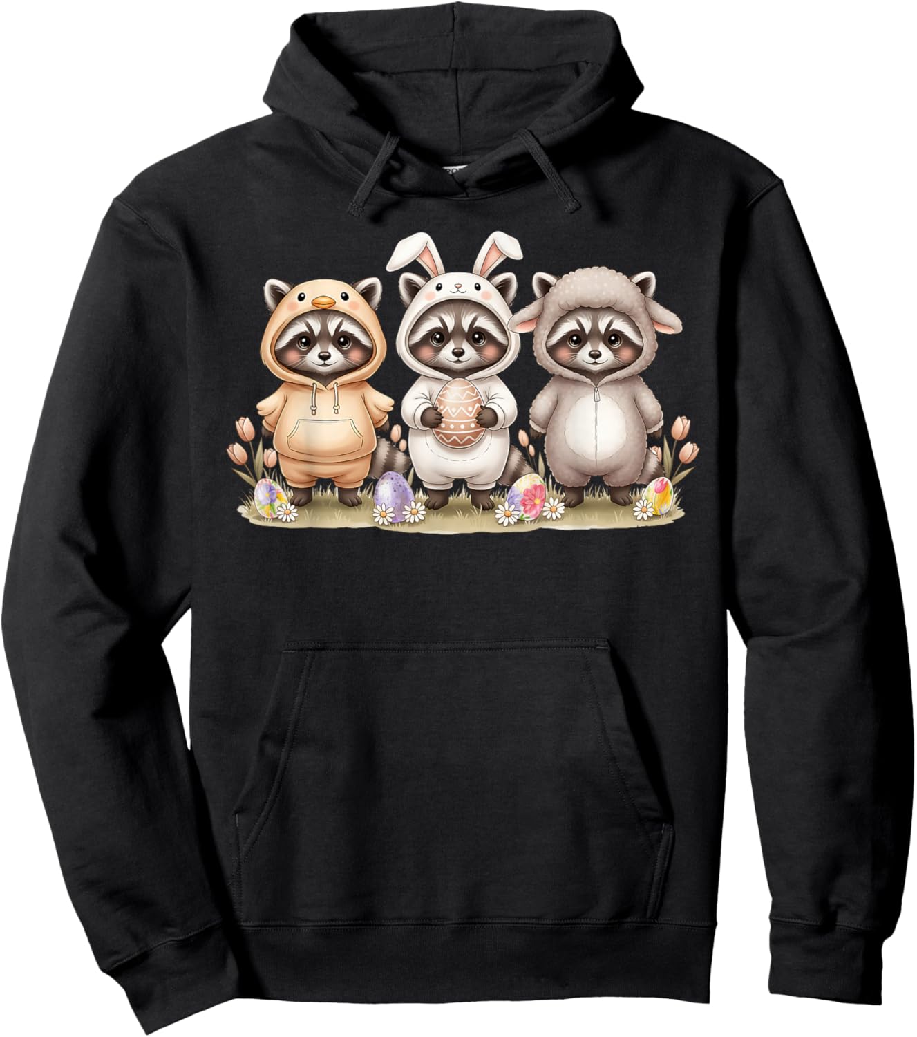 Cute Raccoon Easter and Raccoon Easter Bunny Happy Easter Hoodie - Hoodie | Black