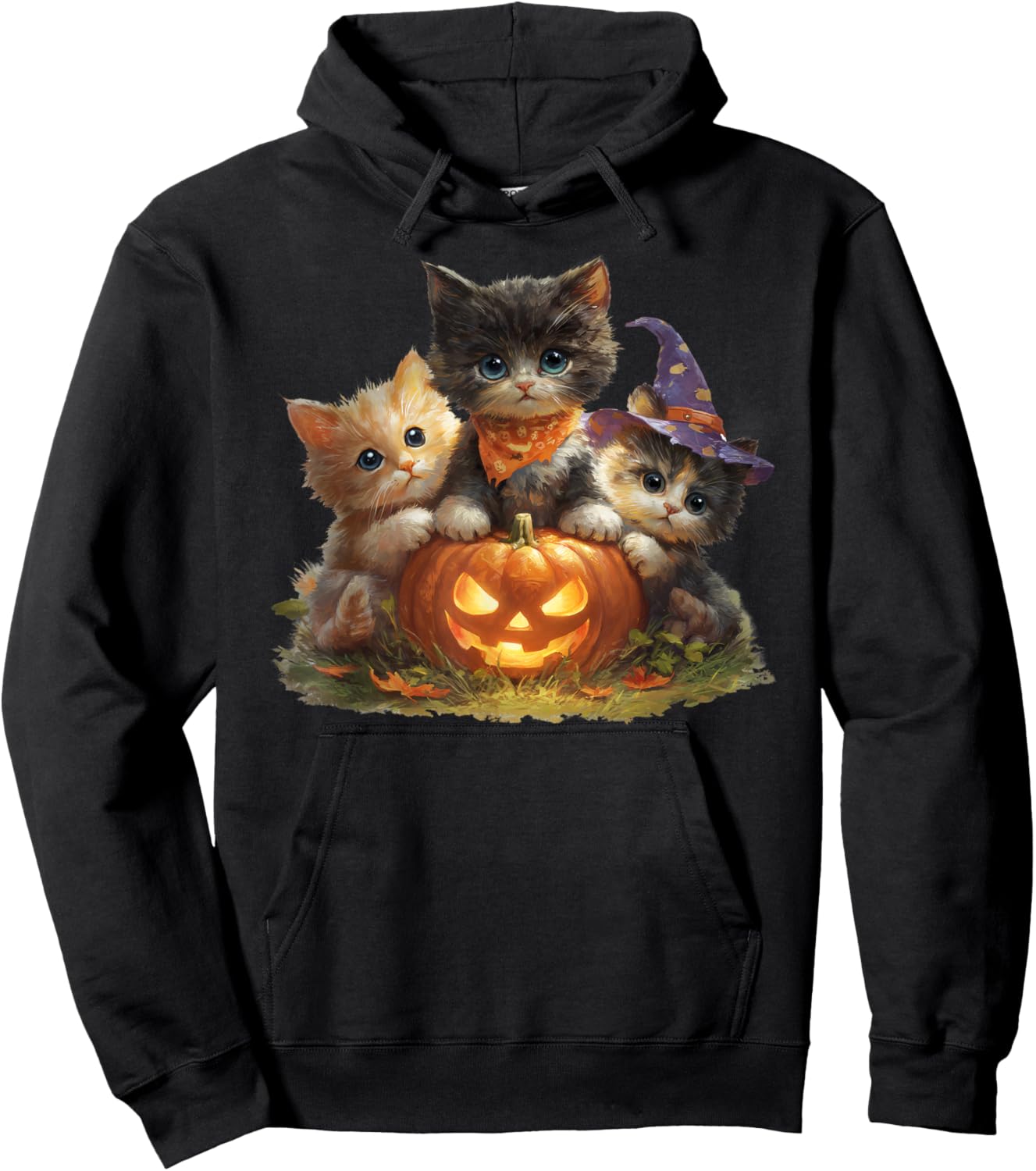 Vintage Kittens Pumpkin Cute Cat Spooky Season Halloween Hoodie - Hoodie | Black
