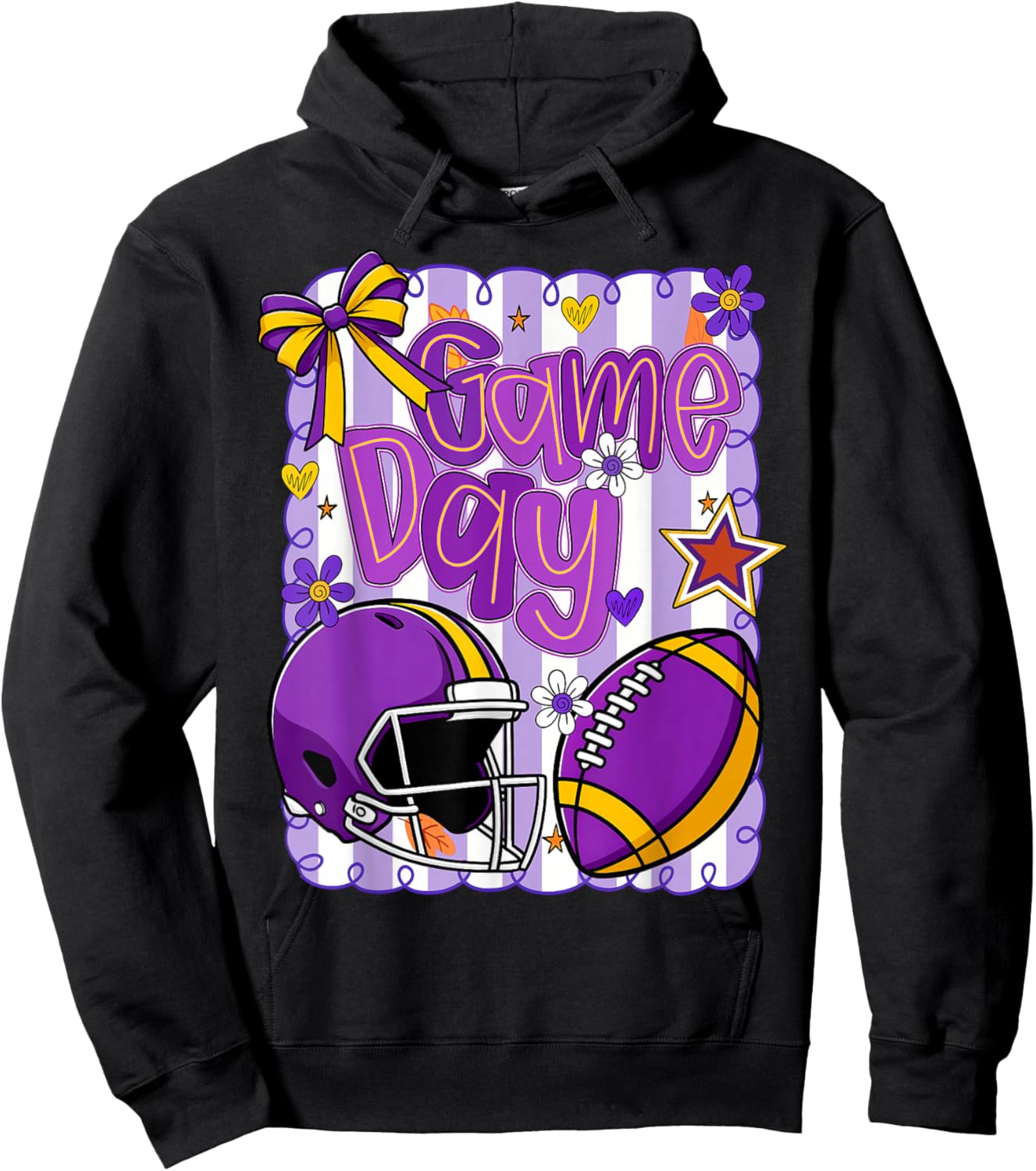 Purple Gold Cheerleader Game Day Football Cheer Mom Sister Hoodie - Hoodie | Black