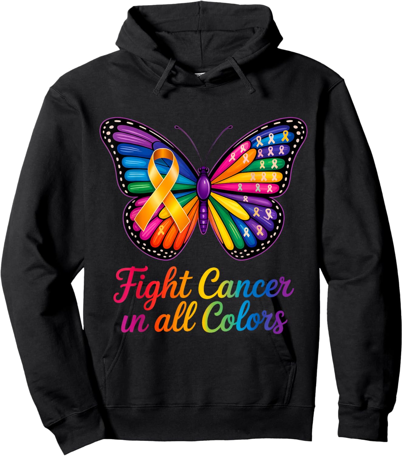 Fight Cancer in All and Every Color Ribbon Hoodie - Hoodie | Black