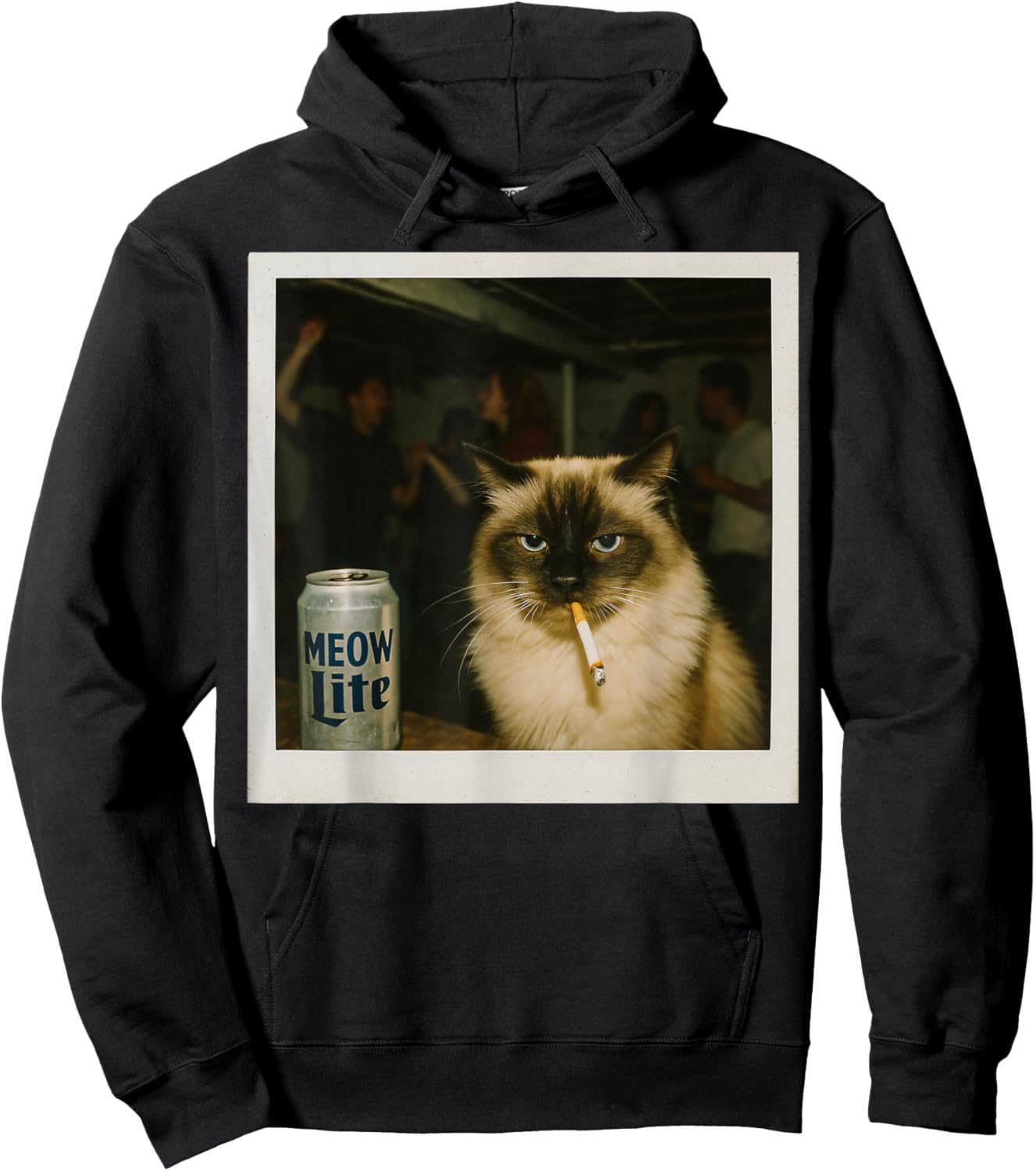 Meow Lite Party Cat - Stupid Brainrot Humor Aesthetic Hoodie - Hoodie | Black