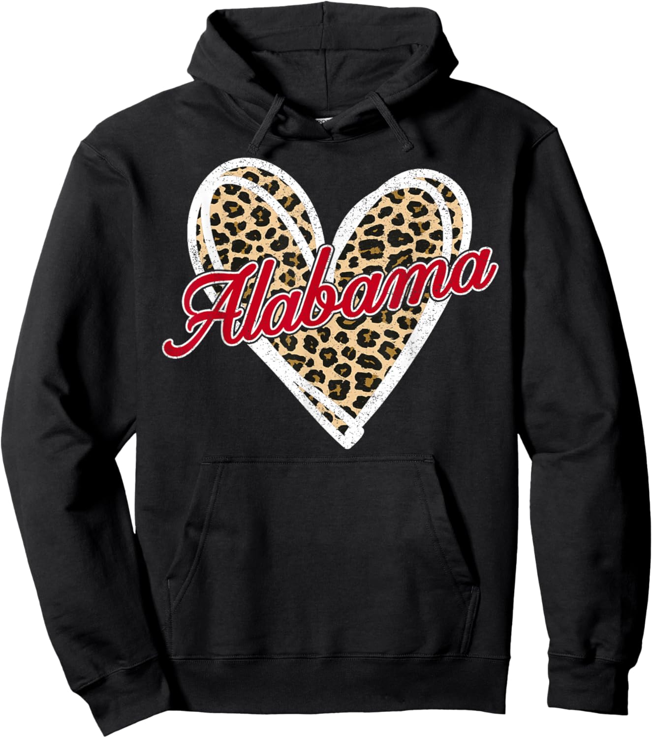Alabama AL Vintage Leopard Heart Red Design Men Women Kid Hoodie - Hoodie | Black