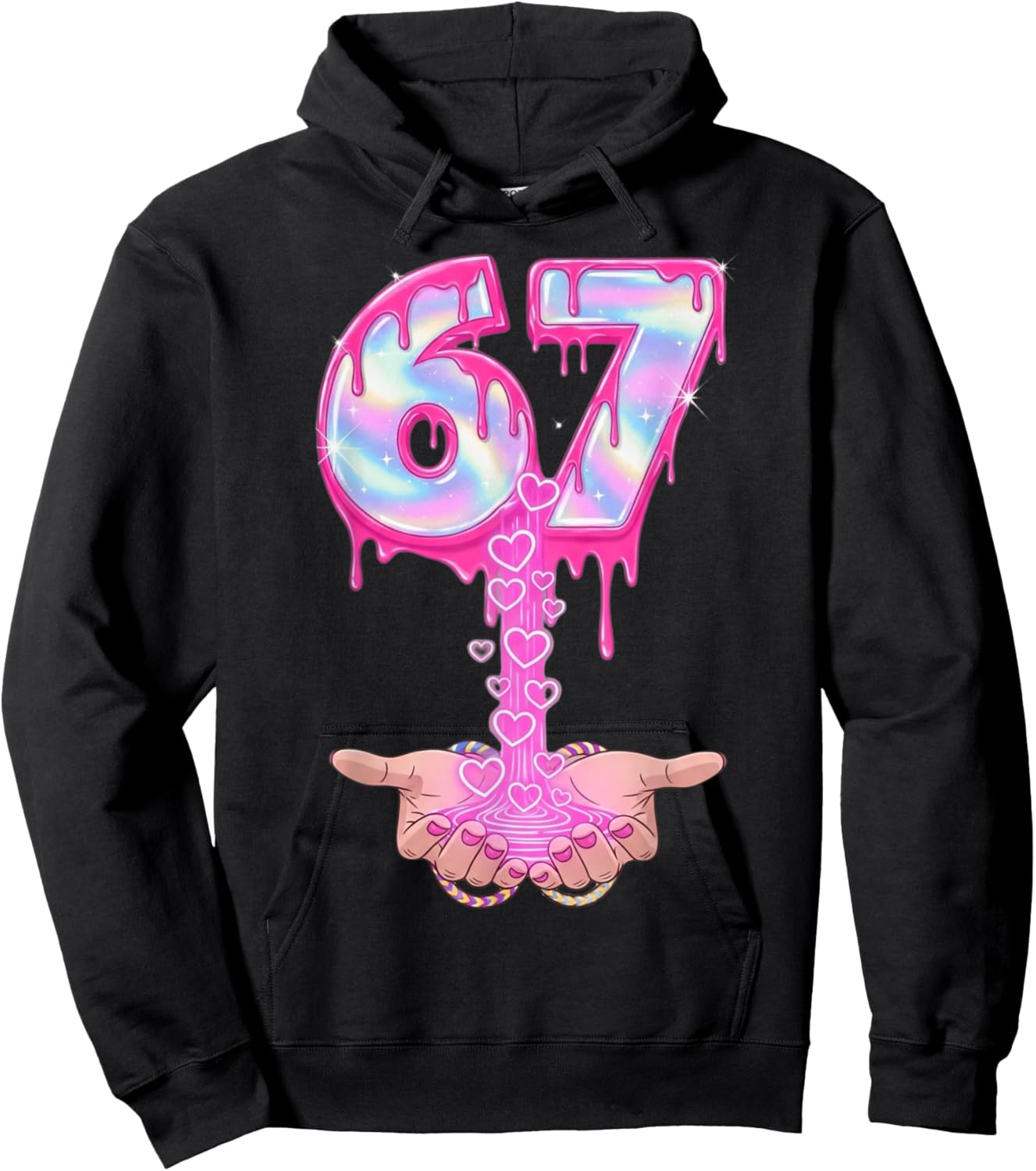 Valentine's Day 67 Hearts Six Seven Meme Love Cute Hoodie - Hoodie | Black