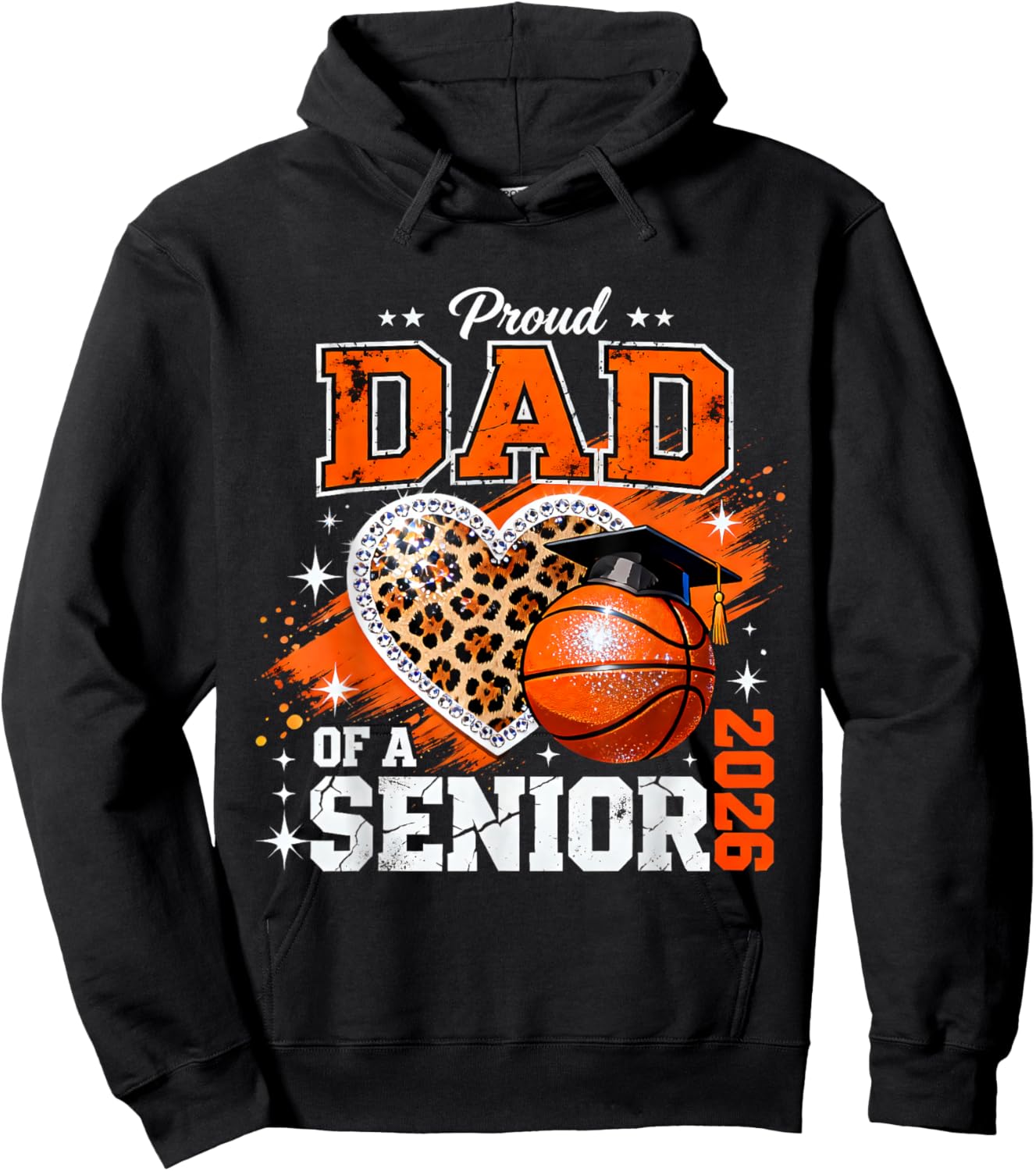 Proud Dad of A Senior 2026 Basketball Leopard Graduation Hoodie - Hoodie | Black