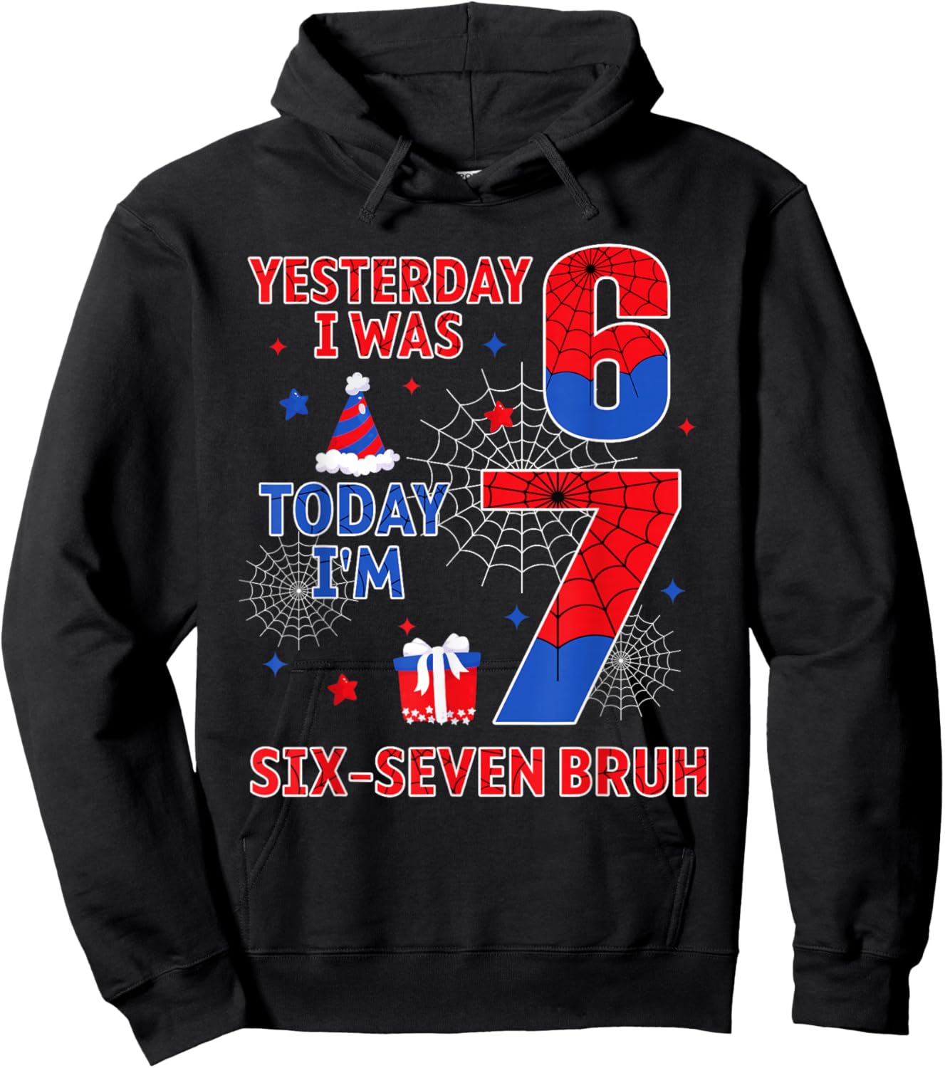 I was 6 Now I'm 7 7th Spider Theme Birthday Boy 7 Year Old Hoodie - Hoodie | Black
