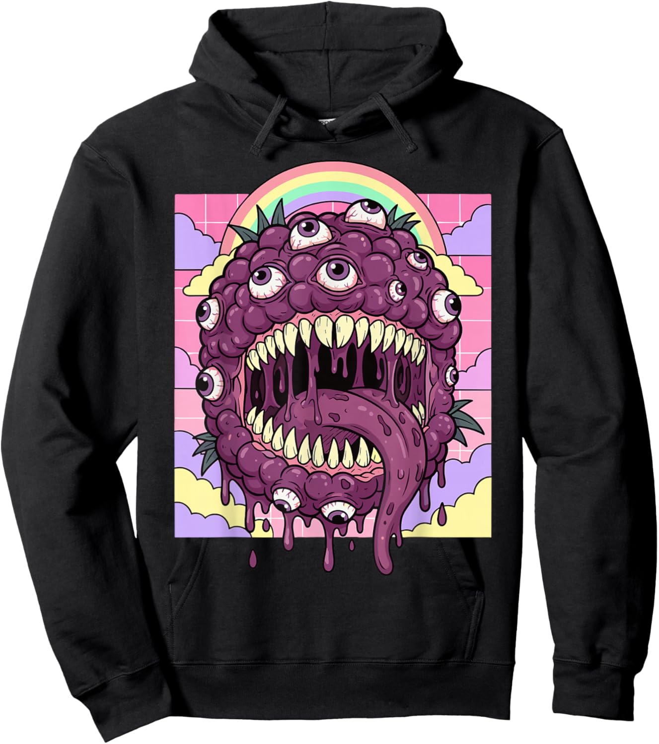 Weirdcore Aesthetic Kawaii Boysenberry Eyeballs Hoodie - Hoodie | Black