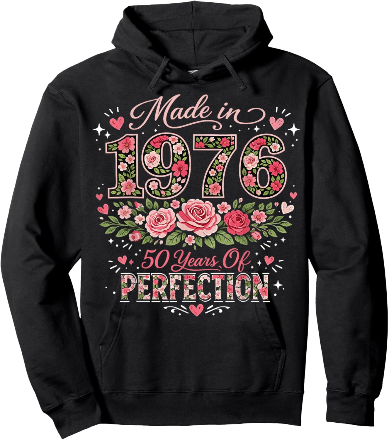 50 Year Old Made 1976 Floral 50th Birthday Women Hoodie - Hoodie | Black