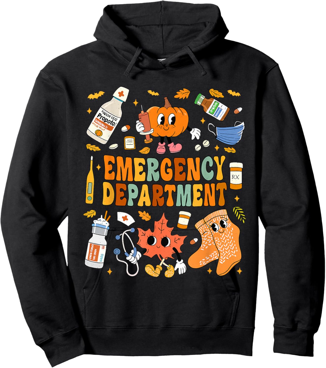 Emergency Department Fall Leaves Emergency Nurse Thankgiving Hoodie - Hoodie | Black