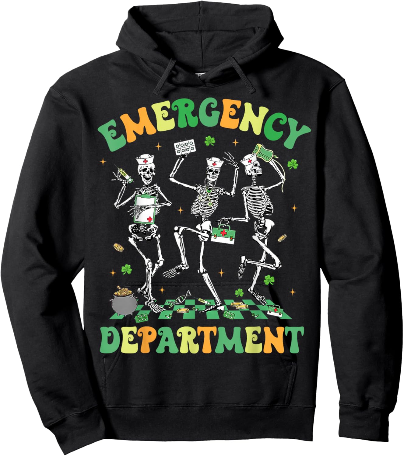Emergency Department Funny Skeleton ER Nurse St Patricks Day Hoodie - Hoodie | Black