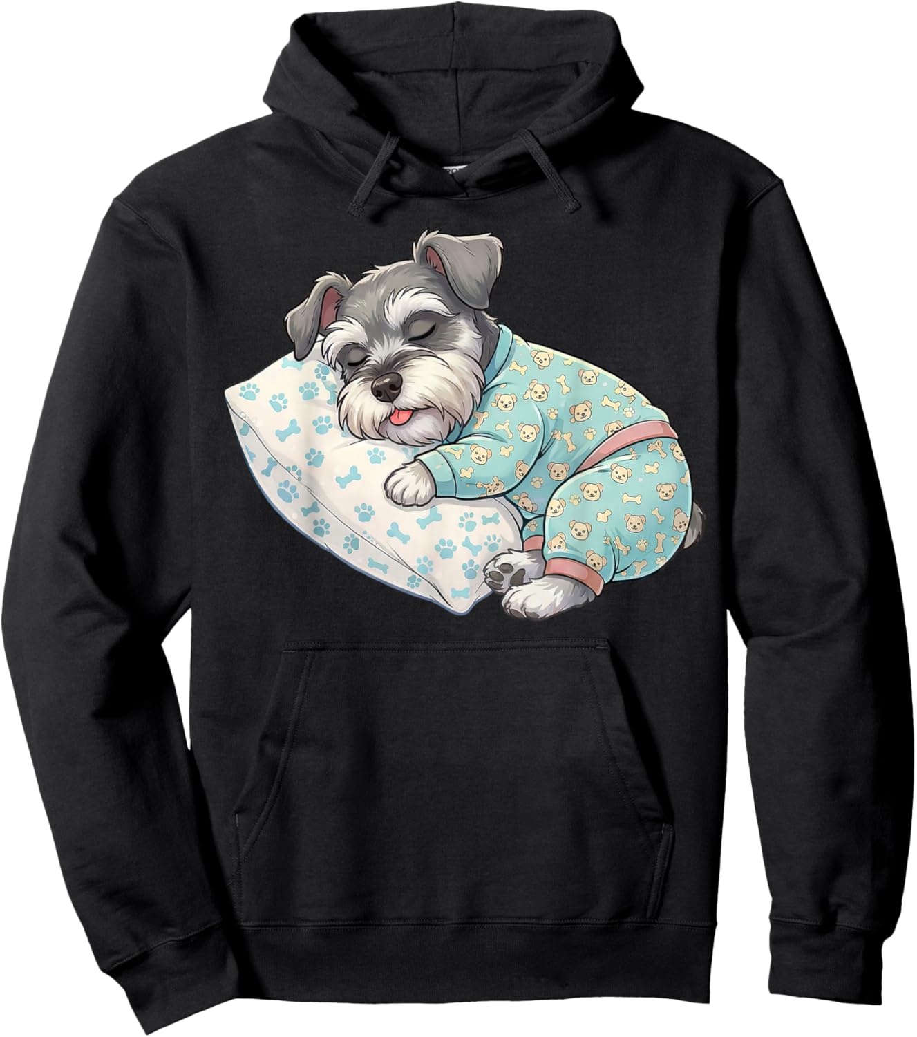 Cute Miniature Schnauzer Dog Sleeping in Pajamas Bedtime Art Hoodie - Hoodie | Black