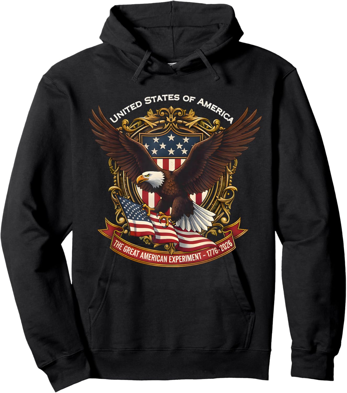 250th Anniversary USA 4th of July Eagle Flag 1776-2026 Hoodie - Hoodie | Black
