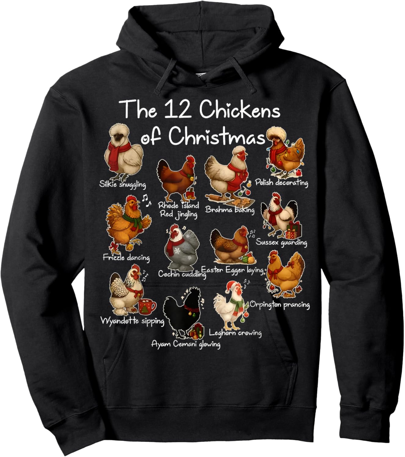 The 12 Chickens of Christmas Farm Animal Cute Xmas Holiday Hoodie - Hoodie | Black