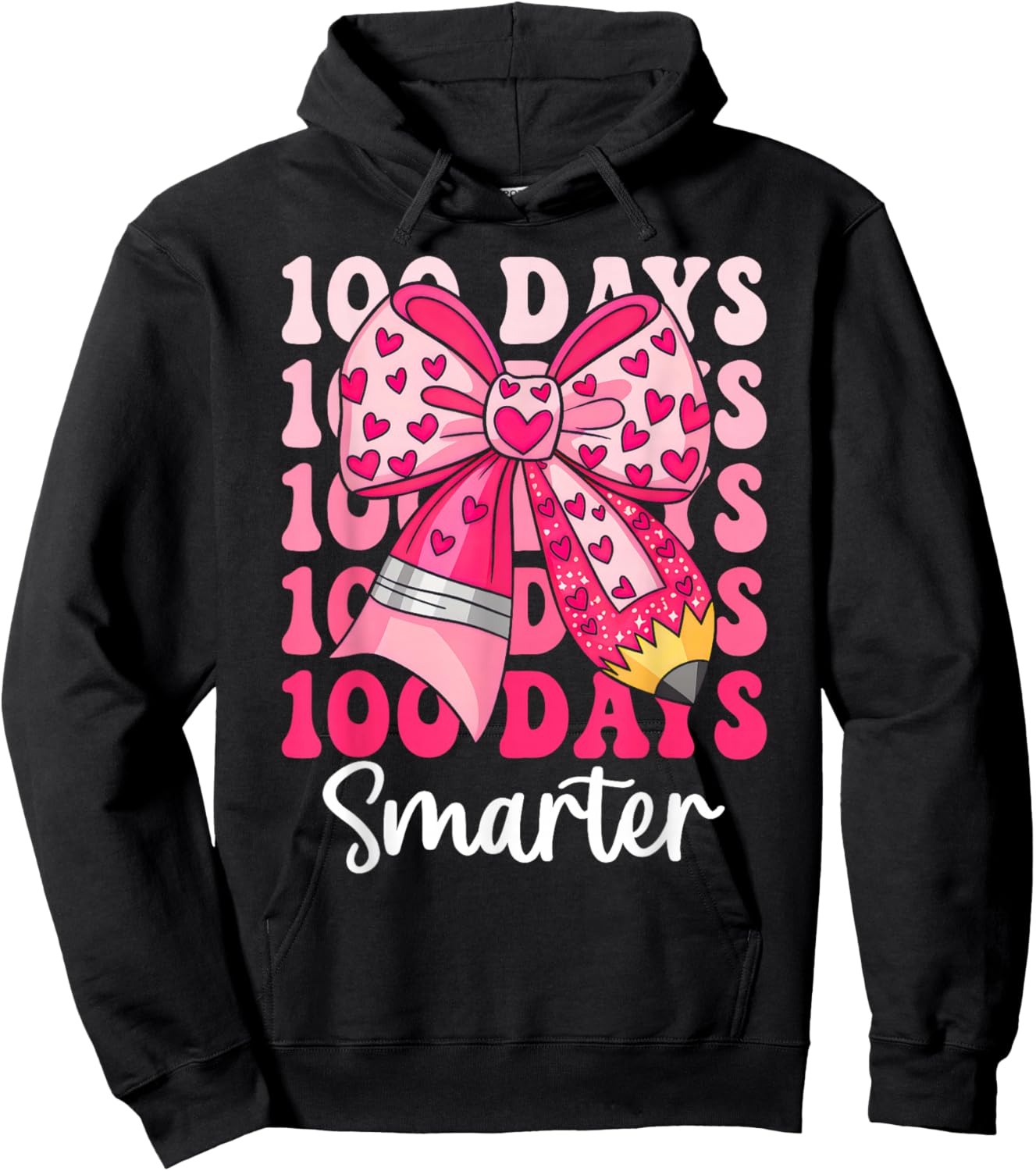 100 Days Smarter Coquette Bow Girls Kids 100th Day of School Hoodie - Hoodie | Black