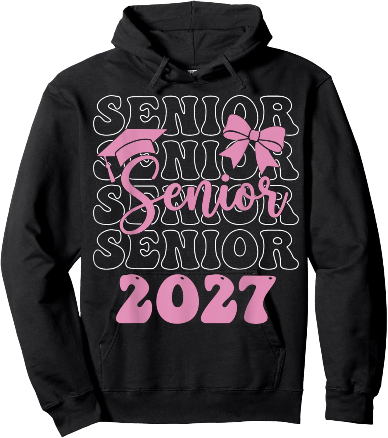 Senior 2027 Girls Class of 2027 Graduation Pink Bow Hoodie - Hoodie | Black