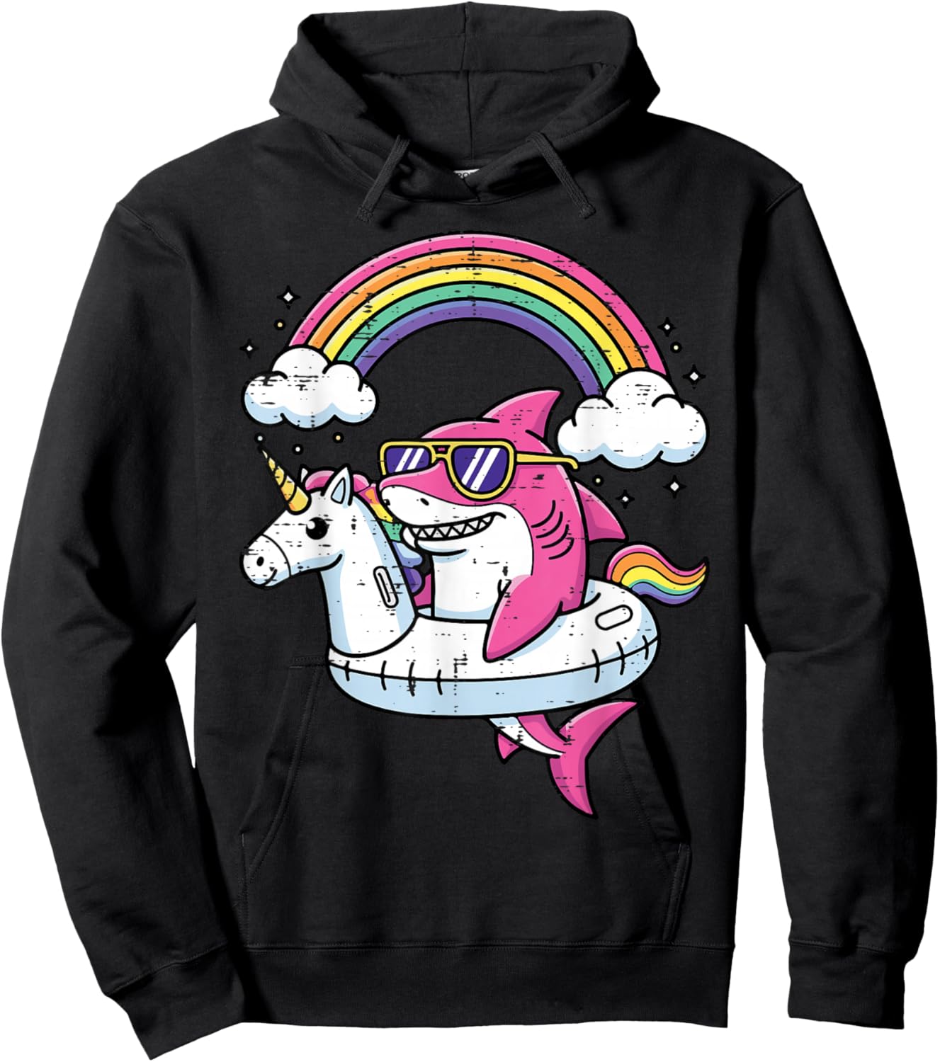 Summer Shark Unicorn Floatie Cute Vacation Girls Kids Women Hoodie - Hoodie | Black