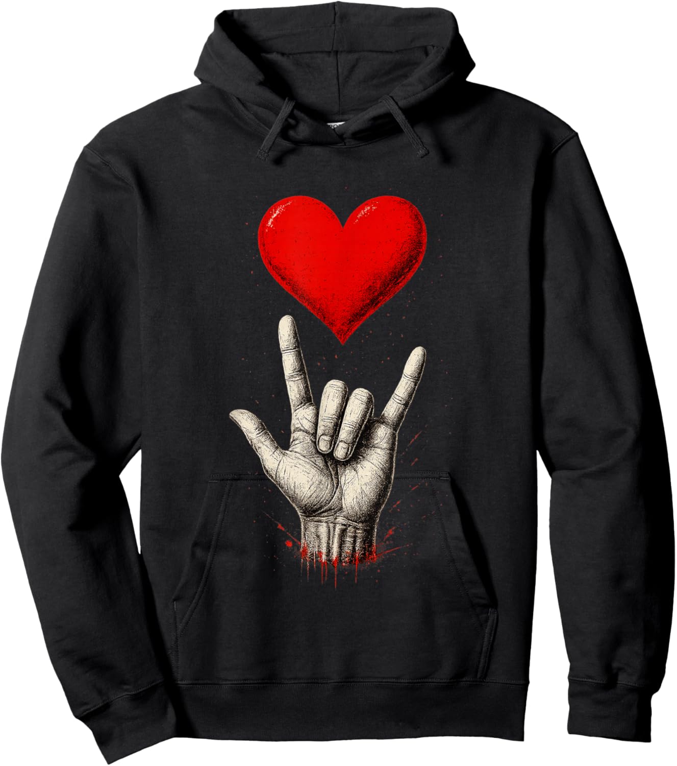 Valentines Day I Love You Hand Sign ASL Heart Women Kids Men Hoodie - Hoodie | Black