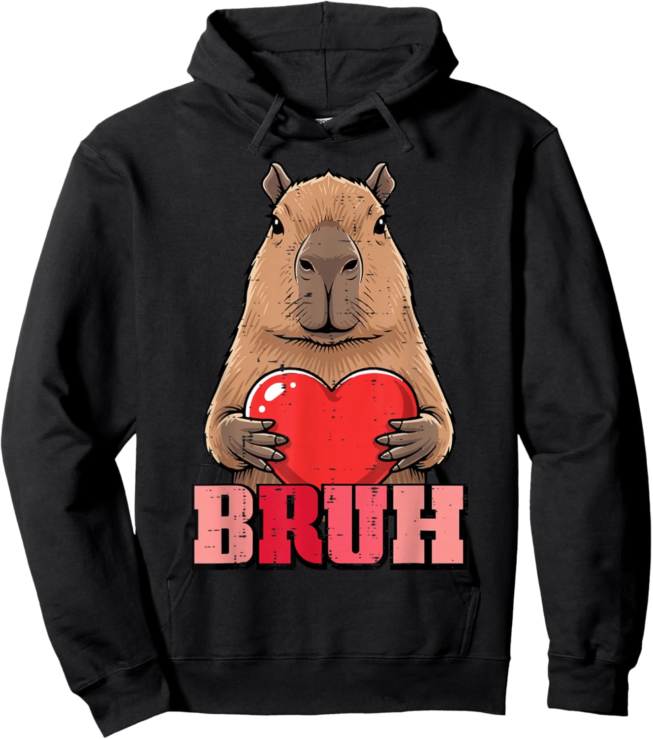 Valentines Day Capybara Heart Bruh Capy Meme Men Women Kids Hoodie - Hoodie | Black