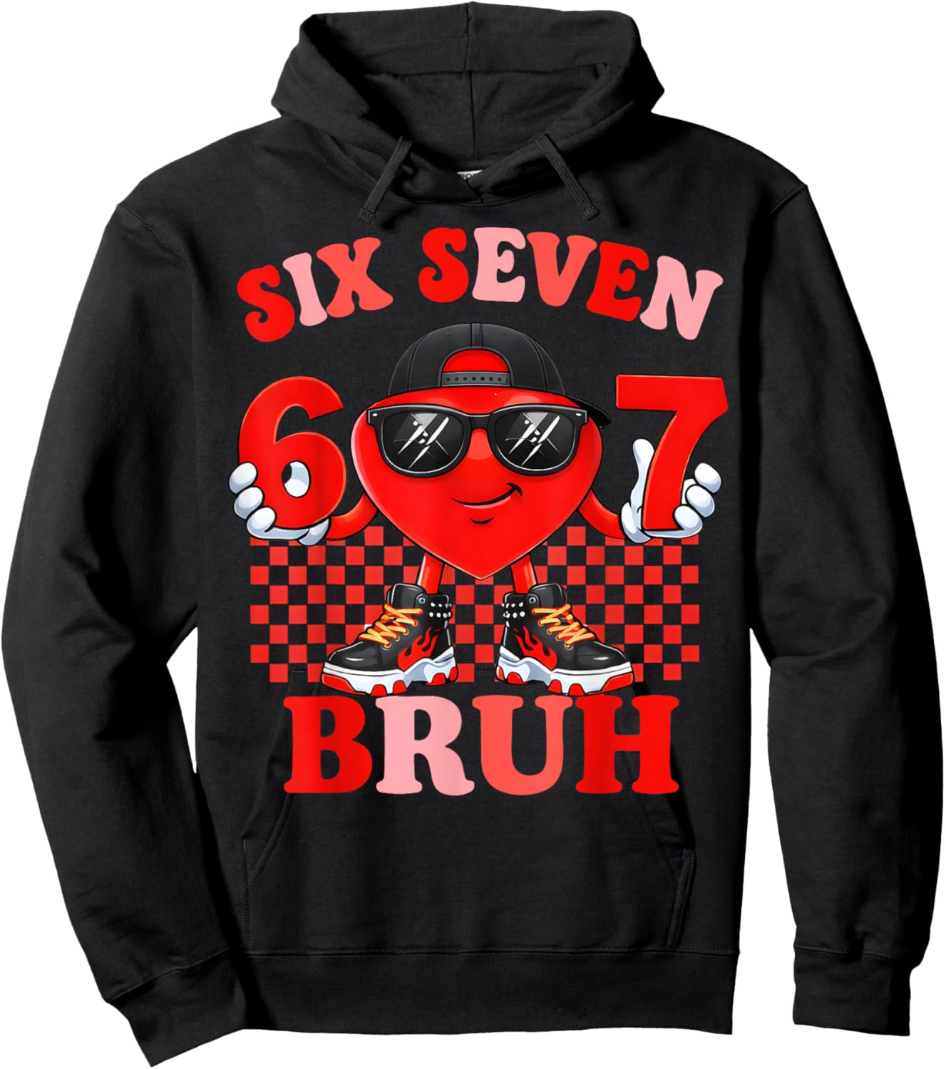 Valentines Day Meme Six Seven 67 Bruh Heart Boys Men Gifts Hoodie - Hoodie | Black