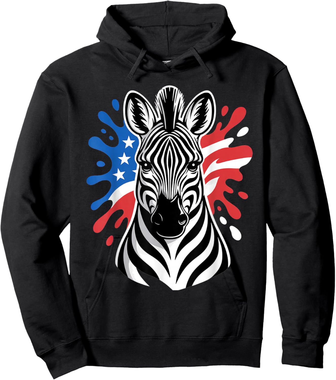 Patriotic Zebra Red White Blue American Flag Paint Splash Hoodie - Hoodie | Black