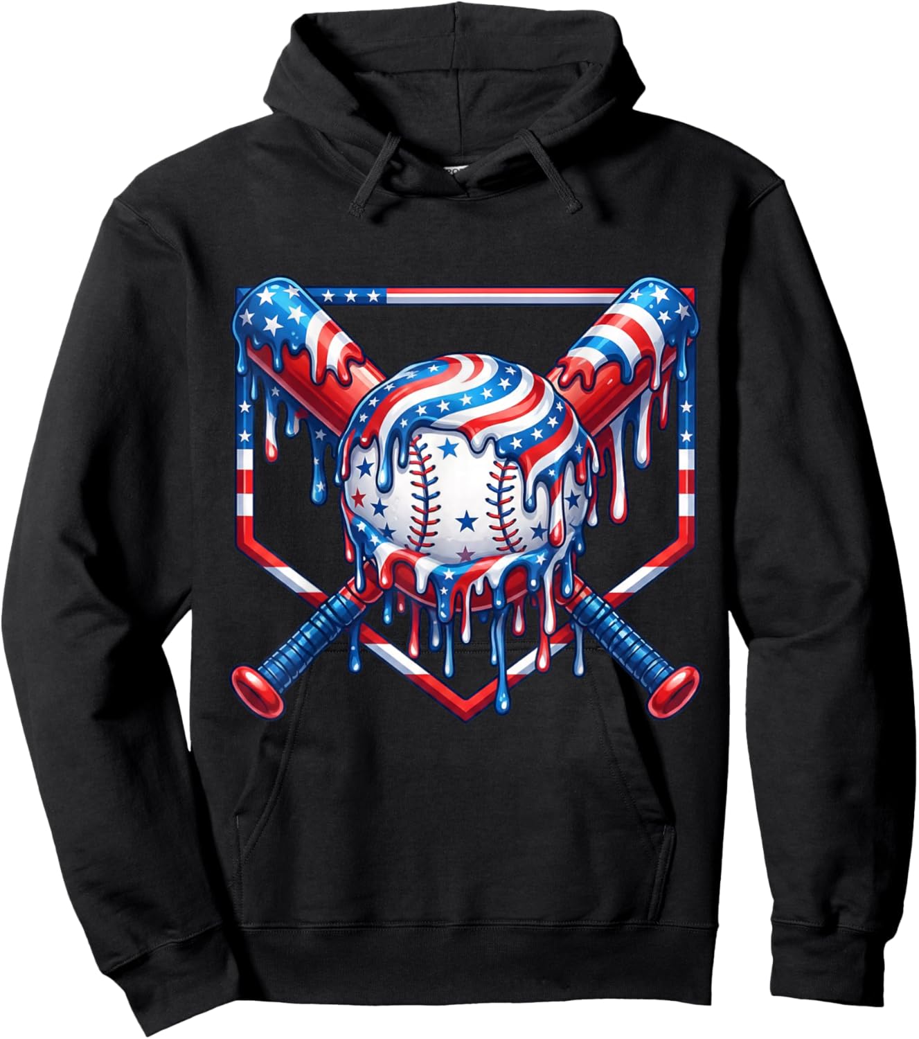 Baseball Drip American Flag for Boys Kids Youht 4th of July Hoodie - Hoodie | Black
