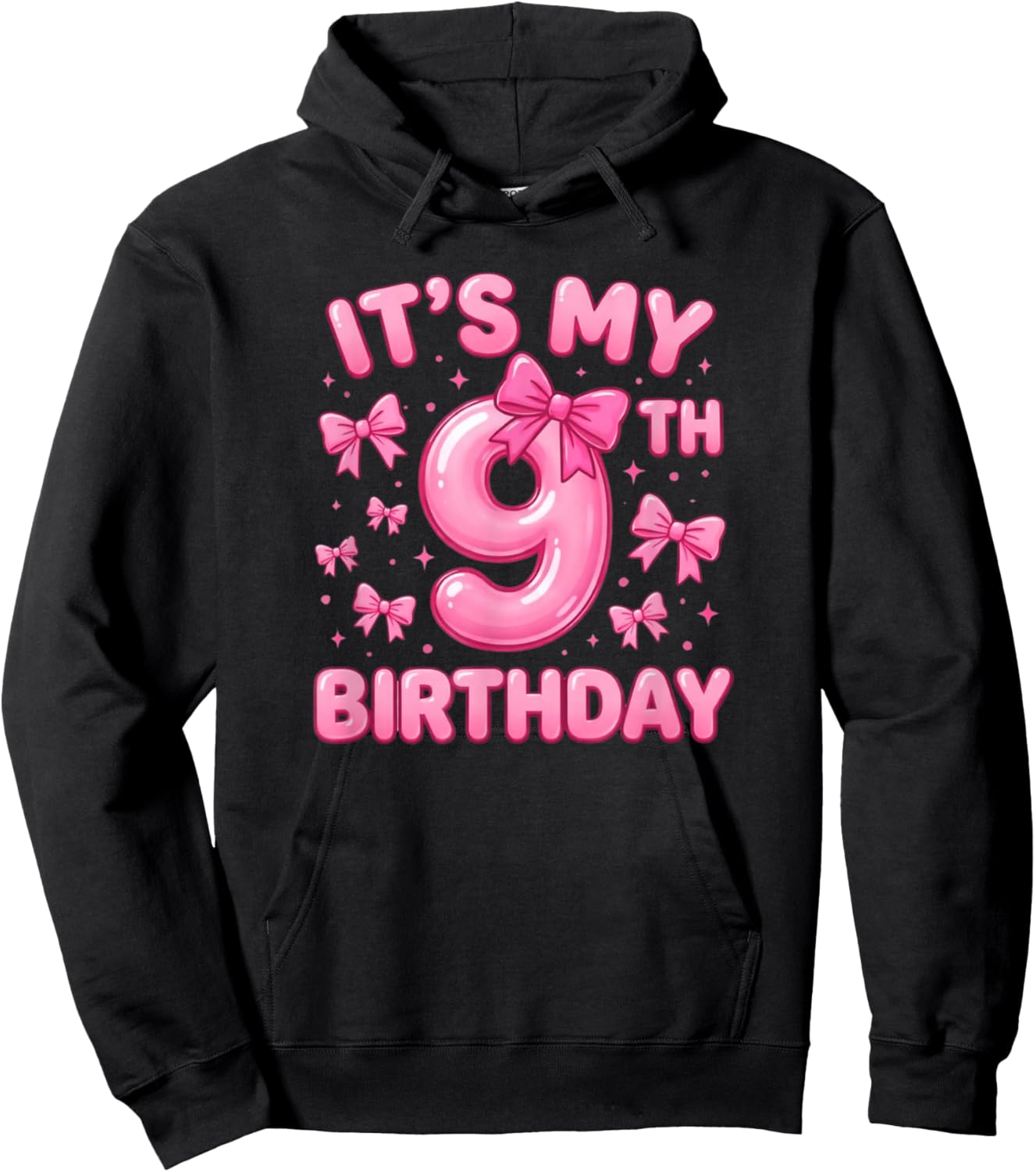 9th Birthday Girl Coquette Bow Pink Aesthetic Hoodie - Hoodie | Black