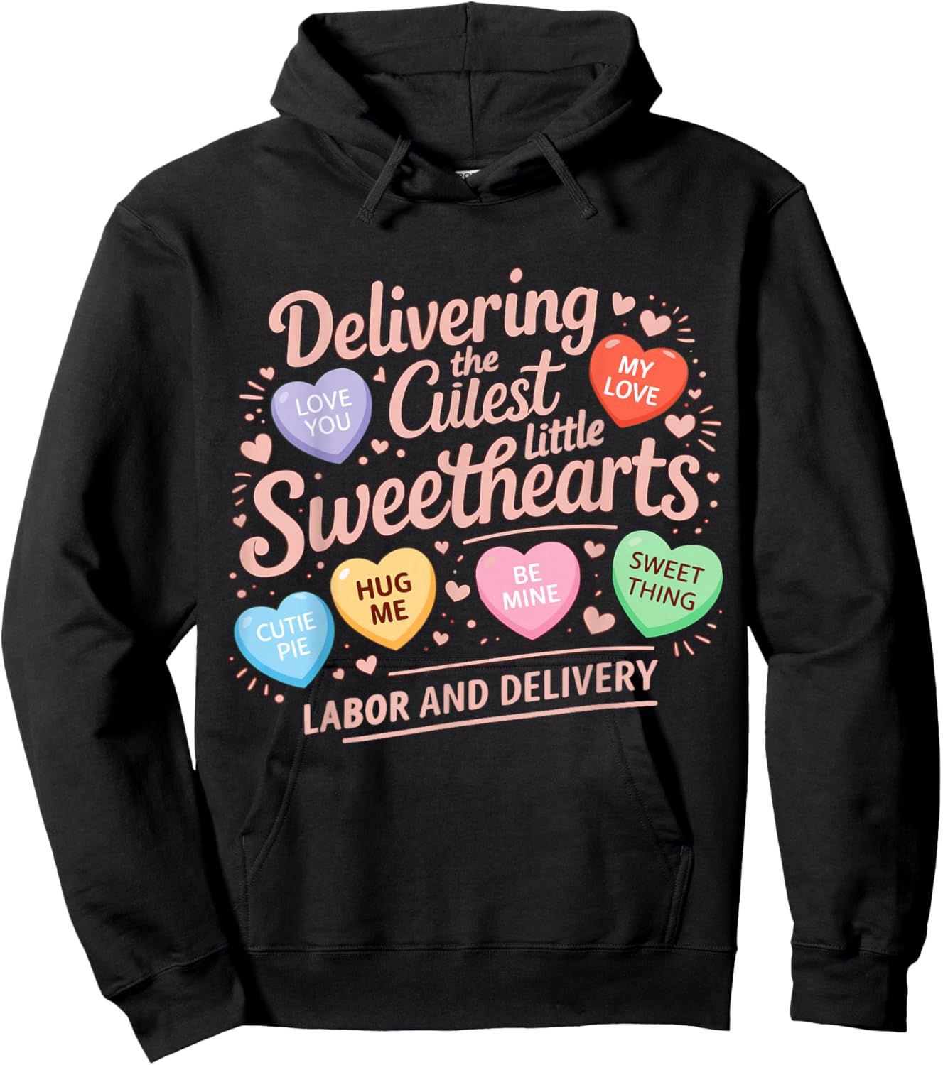 Labor and Delivery Nurse Valentine's Day L&D Nurse Valentine Hoodie - Hoodie | Black
